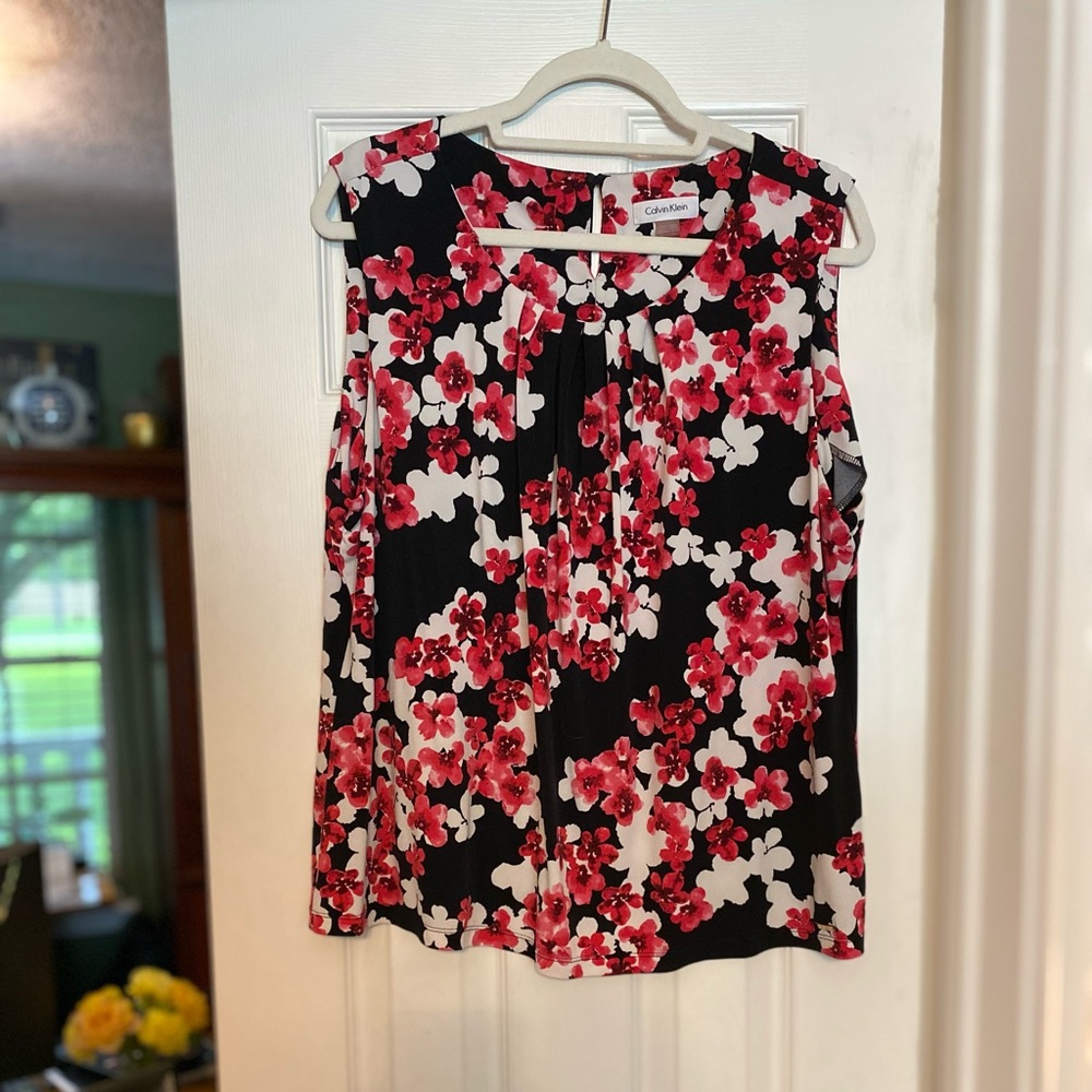 Calvin Klein Black Top with Pink and White Floral Pattern